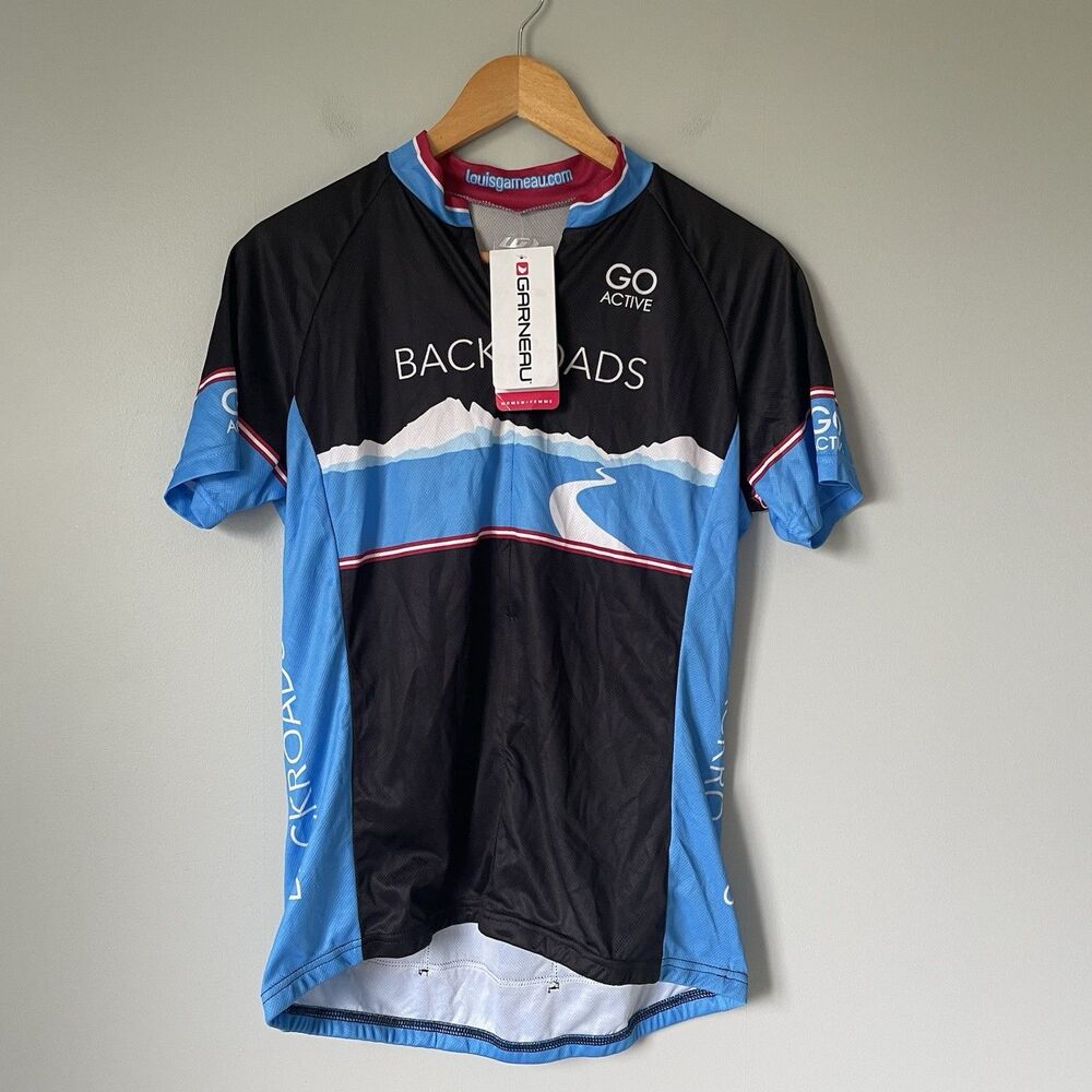 Garneau Cycling Bike Jersey Top ' Backroads' Mountains Black Blue Size Large
